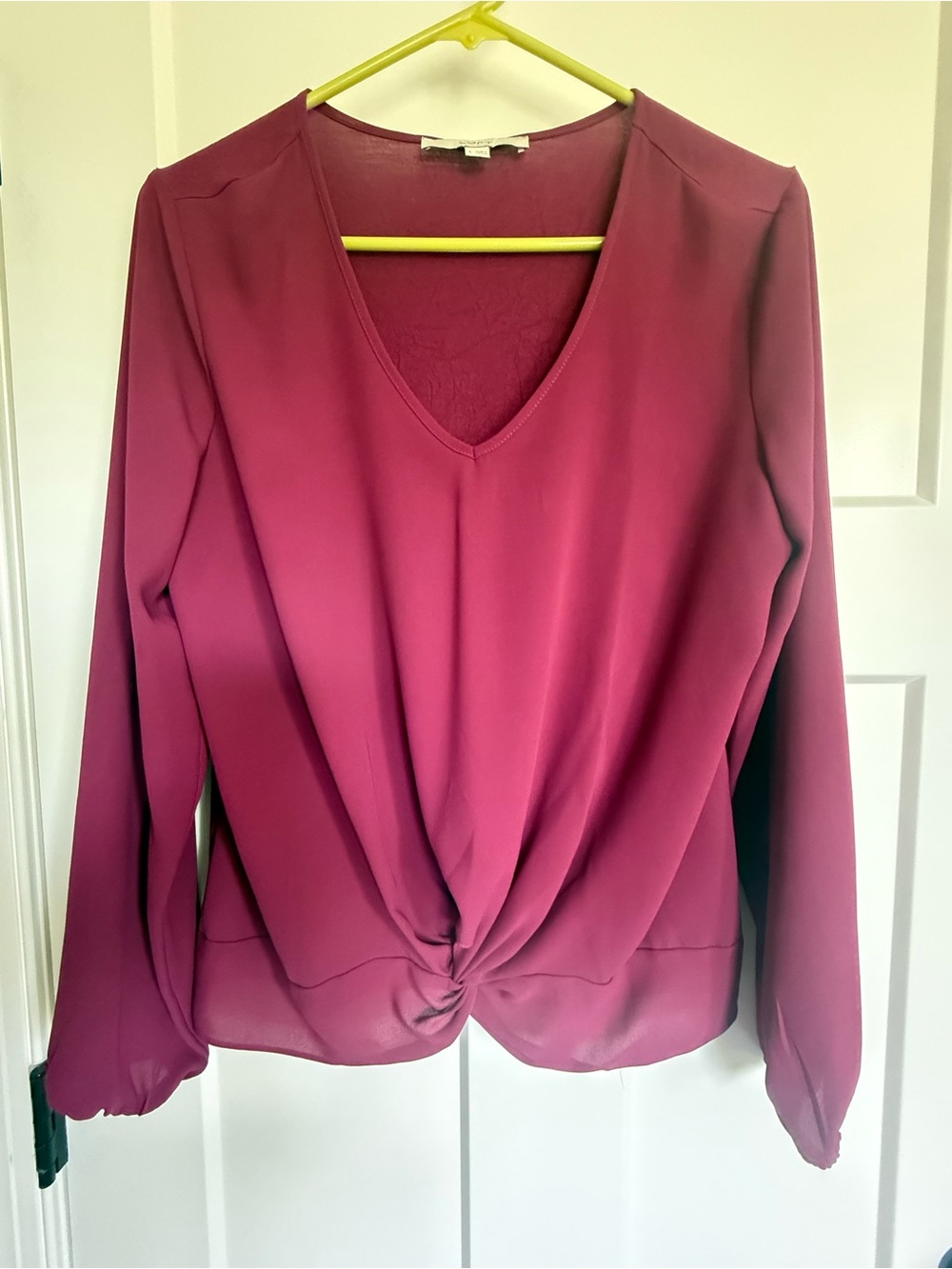 LOFT Twist-Front V-Neck Blouse - Berry